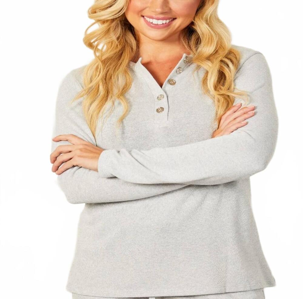 NEW FRENCH KYSS button detail long sleeve top in slate